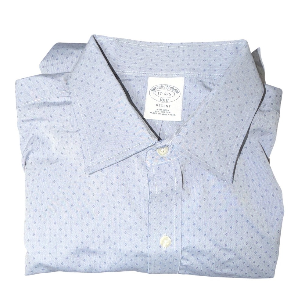 Brooks Brothers 1818 Mens Dress Shirt 17 34/35 XL Blue Micro Print Regent Fit